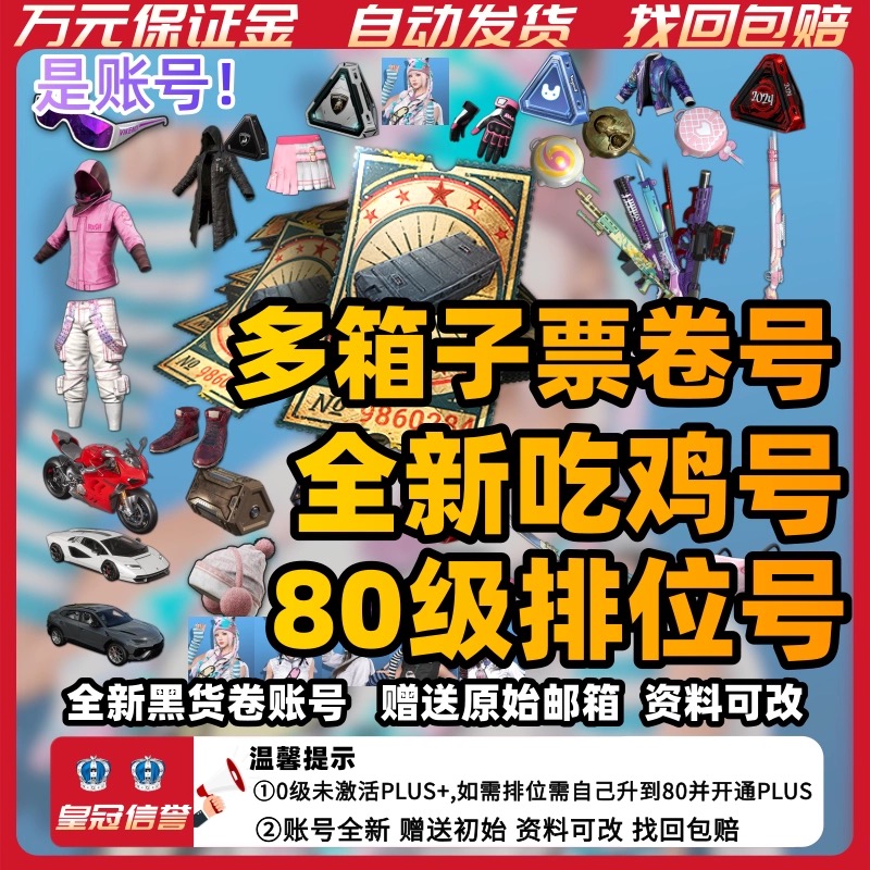 吃鸡黑货票券号 带皮肤 一手白号